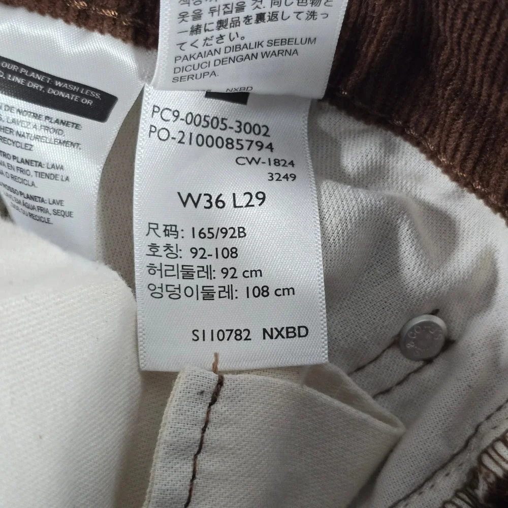 Levis 505 Regular Fit Corduroy Pants Mens 36x29 Brown Straight Leg Stretch 14004